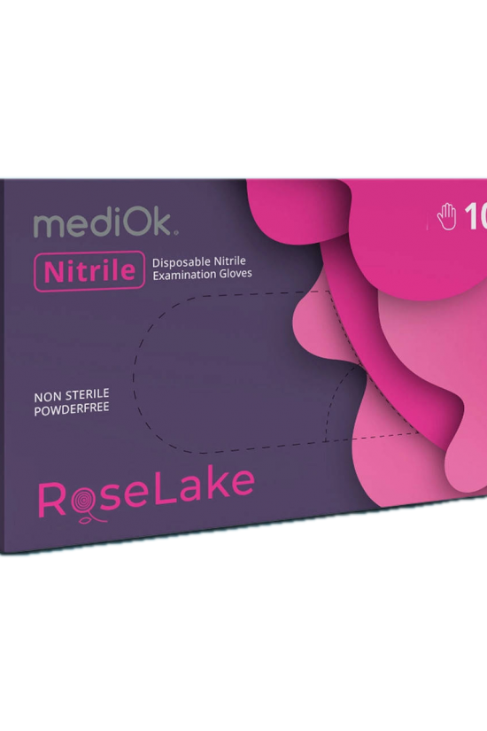 Рукавички нітрилові Mediok Rose Lake без пудри, яскраво рожевого кольору (маджента), розмір L, 100 шт.