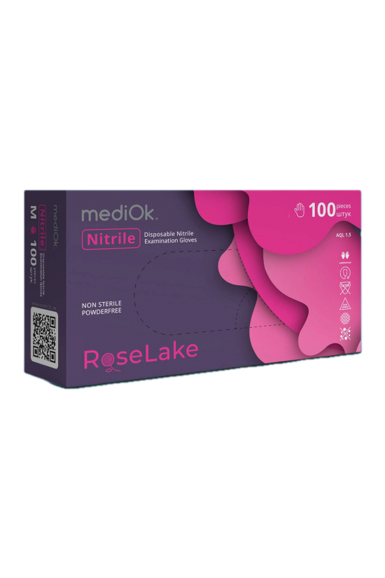 Рукавички нітрилові Mediok Rose Lake без пудри, яскраво рожевого кольору (маджента), розмір M, 100 шт.