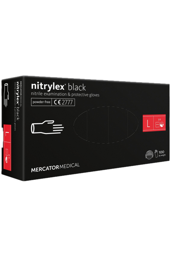 Рукавички нітрилові Nitrylex Black без пудри, розмір L, чорного кольору, 100 шт.