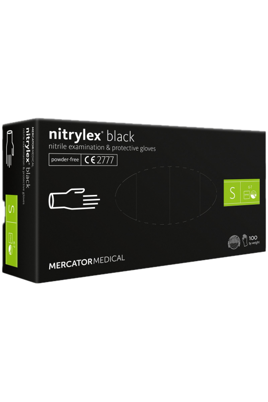 Рукавички нітрилові Nitrylex Black без пудри, розмір S, чорного кольору, 100 шт.