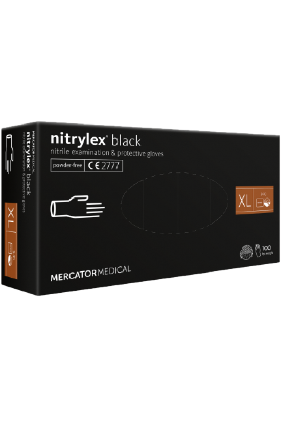 Рукавички нітрилові Nitrylex Black без пудри, розмір XL, чорного кольору, 100 шт.