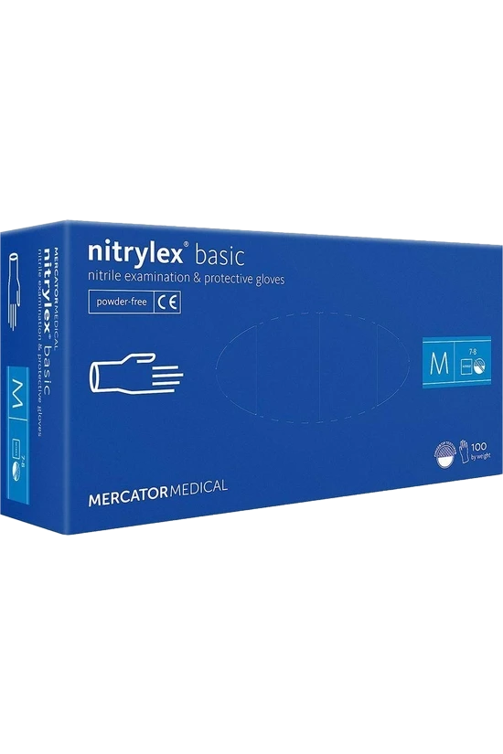 Рукавички нітрилові Nitrylex Basic без пудри, розмір M, колір - кобальт, 100 шт.