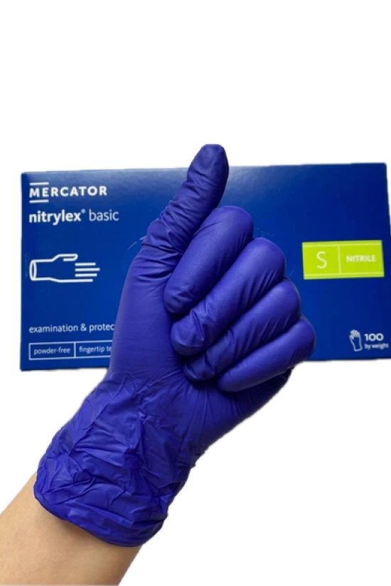 Рукавички нітрилові Nitrylex Basic без пудри, розмір S, колір - кобальт, 100 шт.