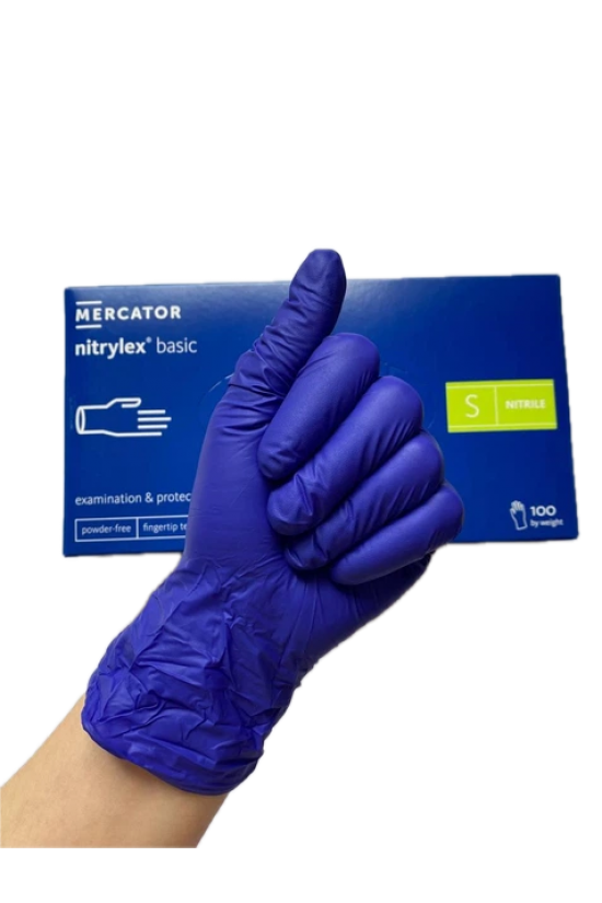Рукавички нітрилові Nitrylex Basic без пудри, розмір S, колір - кобальт, 100 шт.