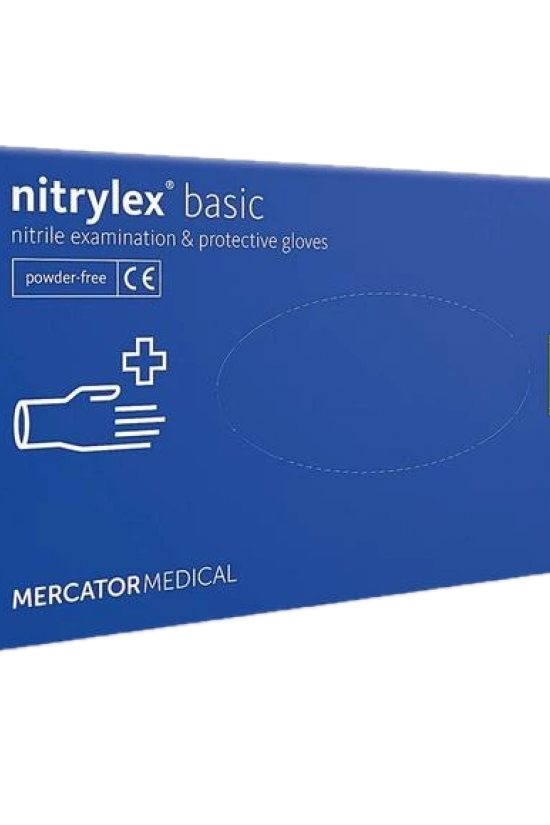 Рукавички нітрилові Nitrylex Basic без пудри, розмір S, колір - кобальт, 100 шт.