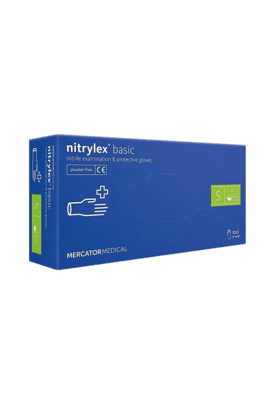 Рукавички нітрилові Nitrylex Basic без пудри, розмір S, колір - кобальт, 100 шт.