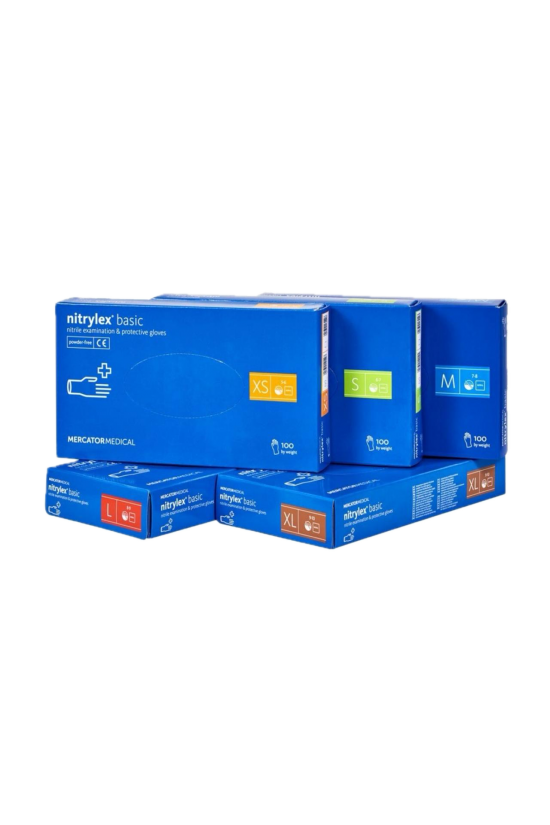 Рукавички нітрилові Nitrylex Basic без пудри, розмір M, колір - кобальт, 100 шт.